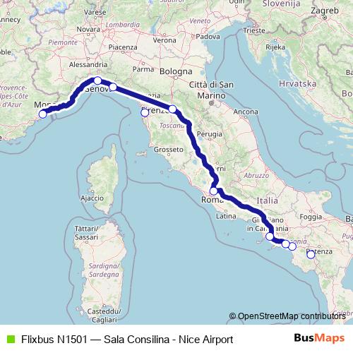 Flixbus N1501 bus Line Map
