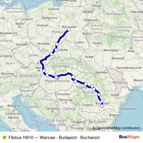 Flixbus N910 bus Line Map