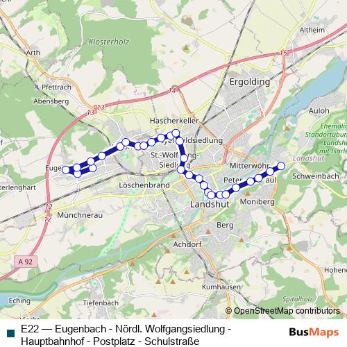 E22 bus Line Map