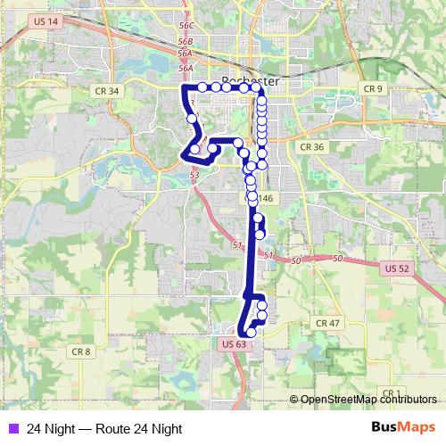 24 Night bus Line Map