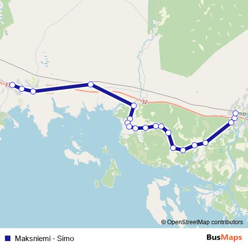 Maksniemi - Simo bus Line Map