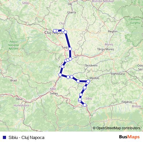 Sibiu - Cluj Napoca rail Line Map