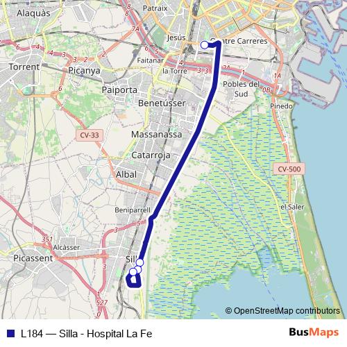L184 bus Line Map