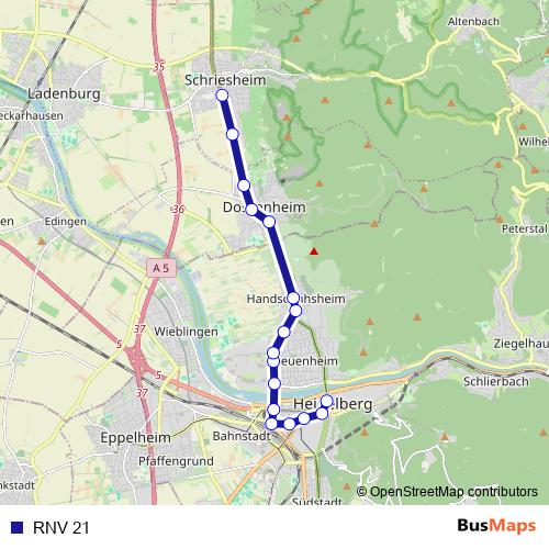 RNV 21 tram Line Map