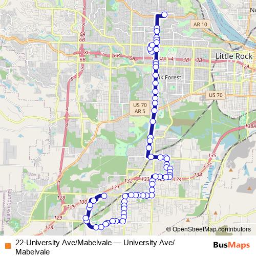 22-University Ave/Mabelvale bus Line Map