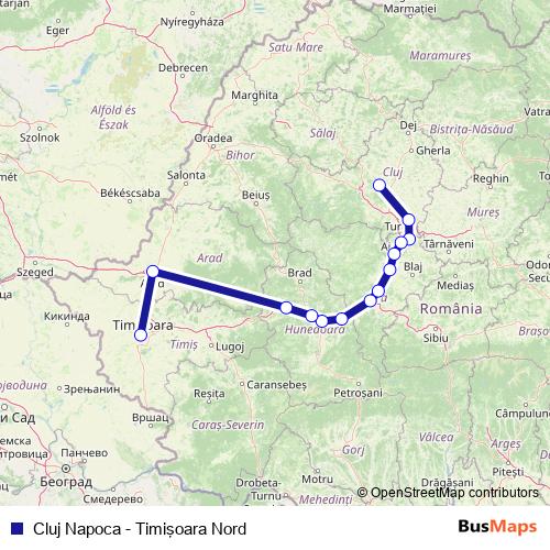 Cluj Napoca - Timişoara Nord rail Line Map