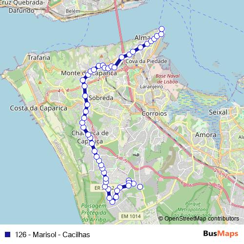 126 - Marisol - Cacilhas bus Line Map
