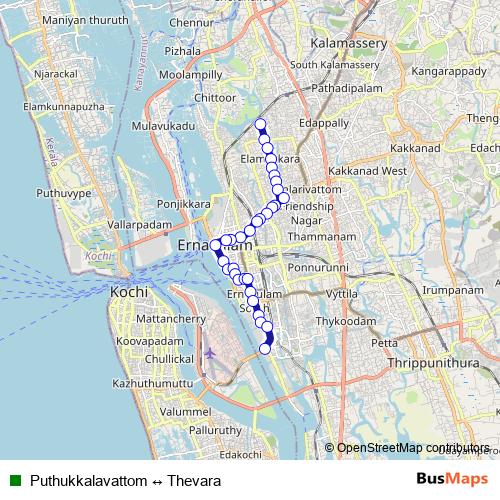Puthukkalavattom ↔ Thevara bus Line Map