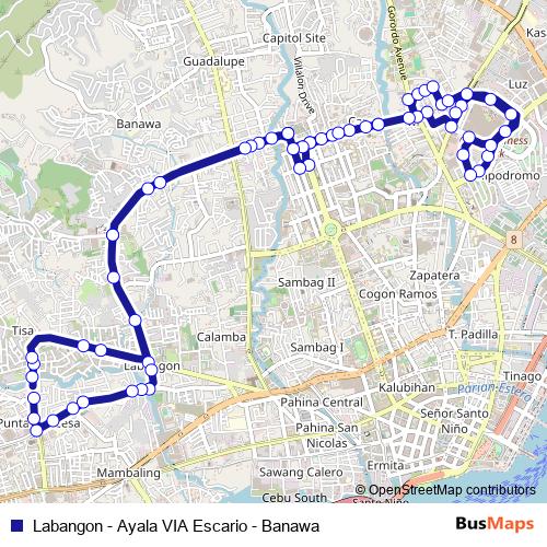 Labangon - Ayala VIA Escario - Banawa bus Line Map