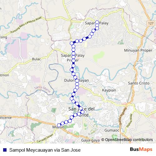 Sampol Meycauayan via San Jose bus Line Map