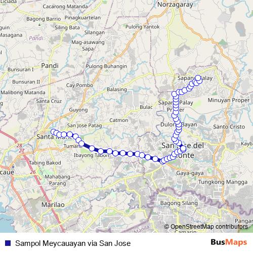 Sampol Meycauayan via San Jose bus Line Map