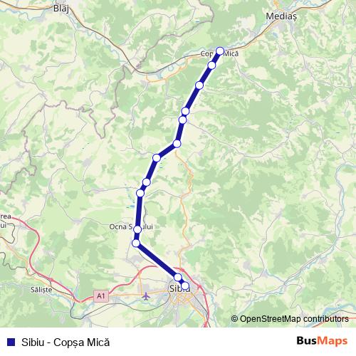 Sibiu - Copşa Mică rail Line Map