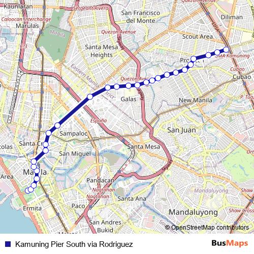 Kamuning Pier South via Rodriguez bus Line Map