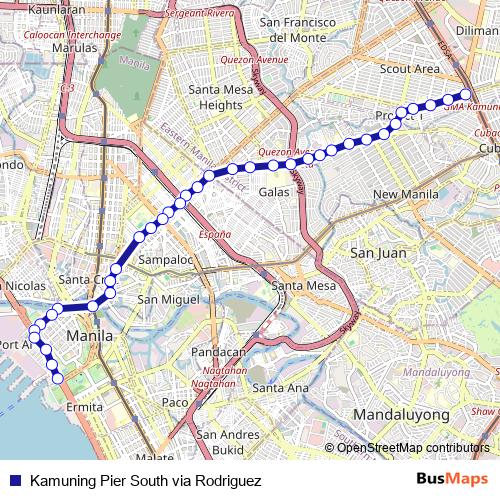 Kamuning Pier South via Rodriguez bus Line Map