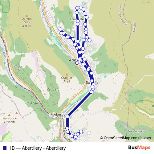 Bus 1B Stops & Times in Abertillery