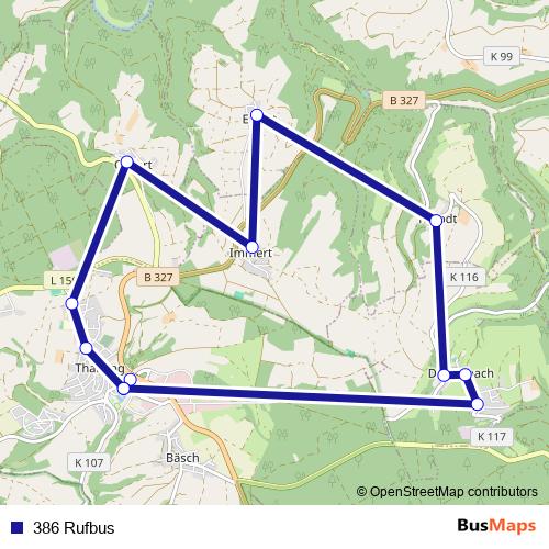 386 Rufbus bus Line Map
