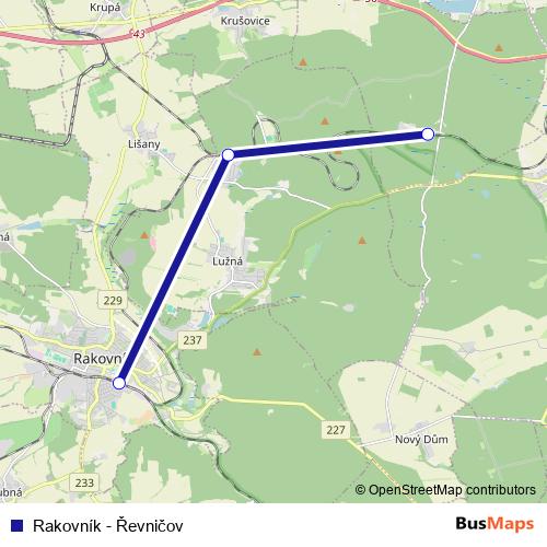 Rakovník - Řevničov rail Line Map