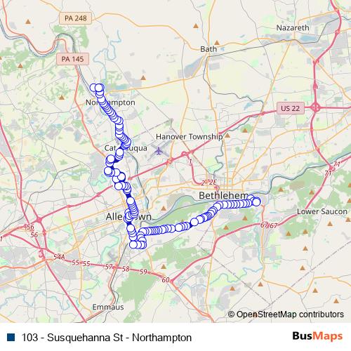 103 - Susquehanna St - Northampton bus Line Map