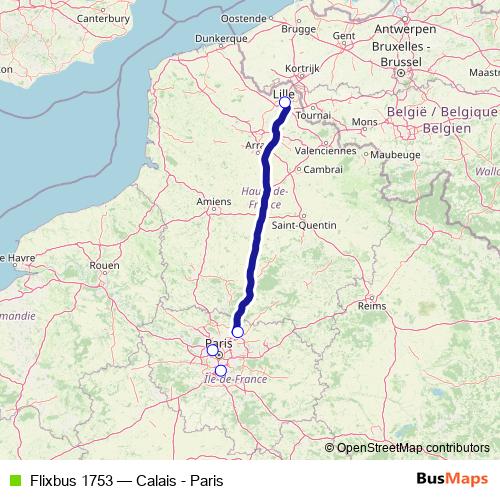 Flixbus 1753 bus Line Map