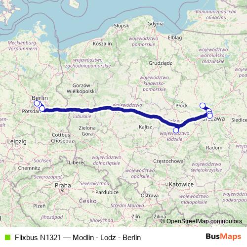 Flixbus N1321 bus Line Map