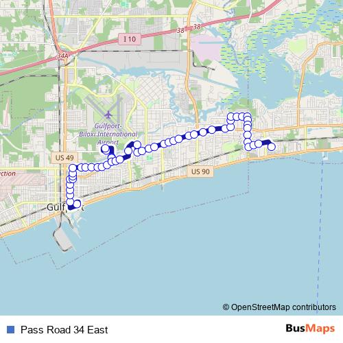 Pass Road 34 East bus Line Map