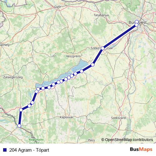 204 Agram - Tópart rail Line Map