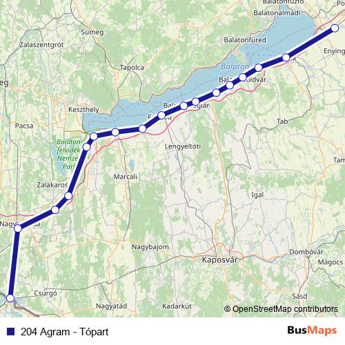 204 Agram - Tópart rail Line Map