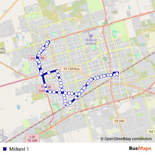 Midland 1 bus Line Map