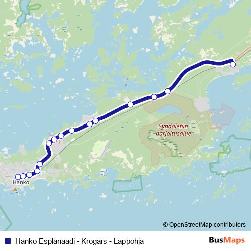 Hanko Esplanaadi - Krogars - Lappohja bus Line Map