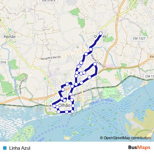 Linha Azul bus Line Map