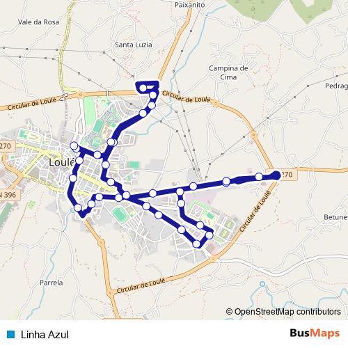 Linha Azul bus Line Map