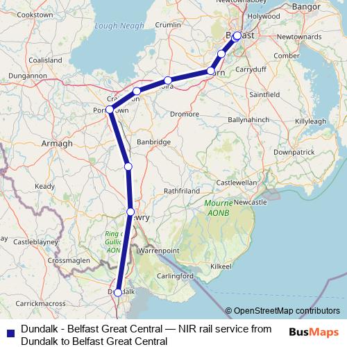 Dundalk - Belfast Great Central rail Line Map