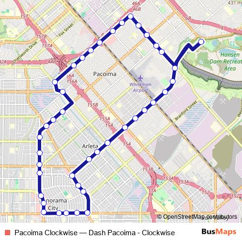 Pacoima Clockwise bus Line Map