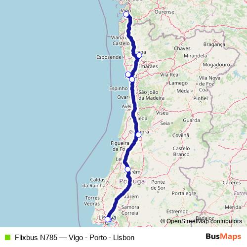 Flixbus N785 bus Line Map