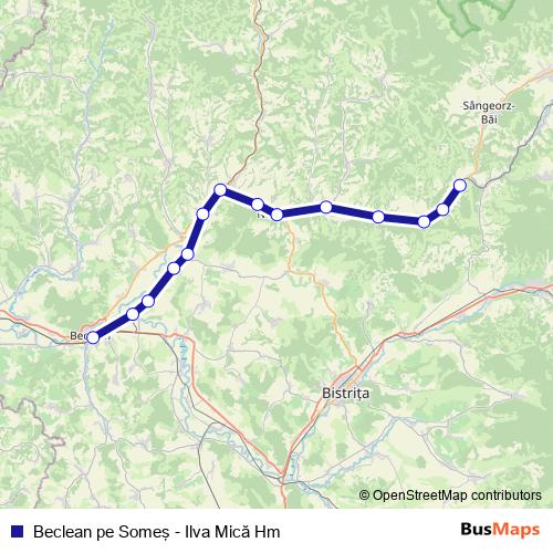 Beclean pe Someş - Ilva Mică Hm rail Line Map