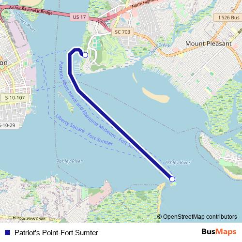Patriot's Point-Fort Sumter ferry Line Map