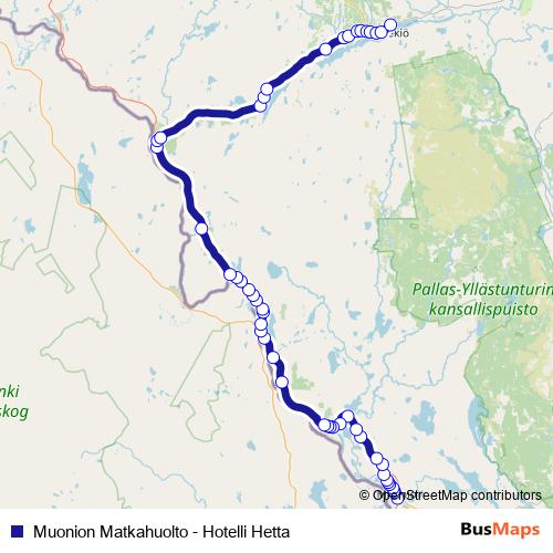 Muonion Matkahuolto - Hotelli Hetta bus Line Map