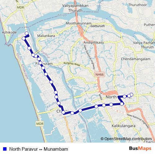North Paravur ↔ Munambam bus Line Map