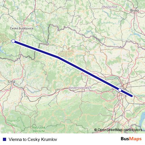 Vienna to Cesky Krumlov bus Line Map