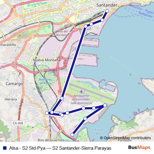 Alsa - S2 Std-Pya bus Line Map