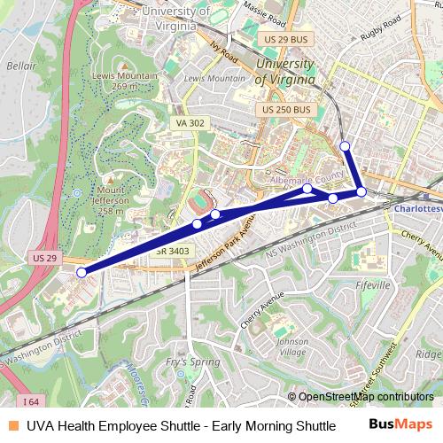 UVA Health Employee Shuttle - Early Morning Shuttle bus Line Map