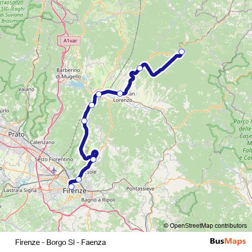 Firenze - Borgo Sl - Faenza rail Line Map
