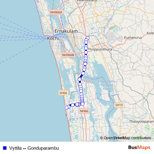 Vyttila ↔ Gonduparambu bus Line Map