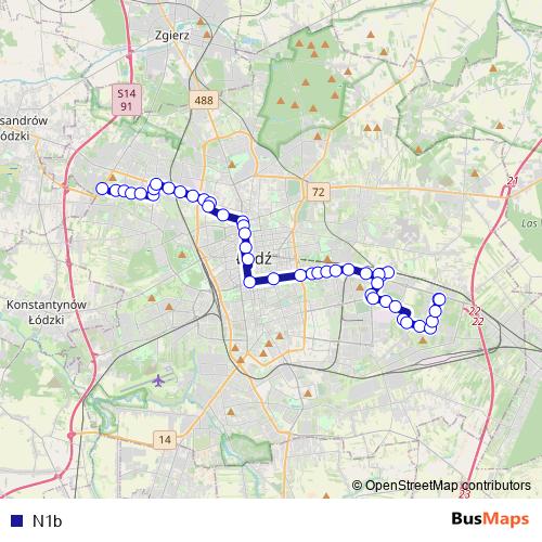 N1b bus Line Map