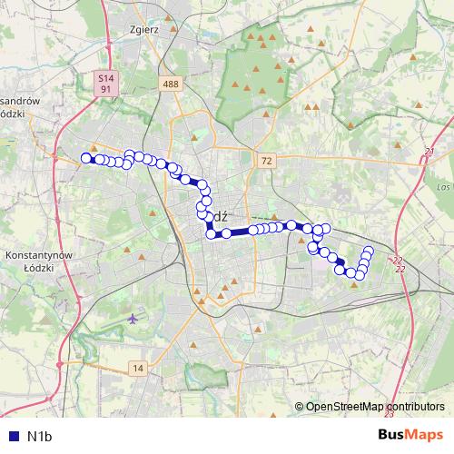 N1b bus Line Map