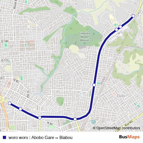woro woro : Abobo Gare ↔ Biabou bus Line Map
