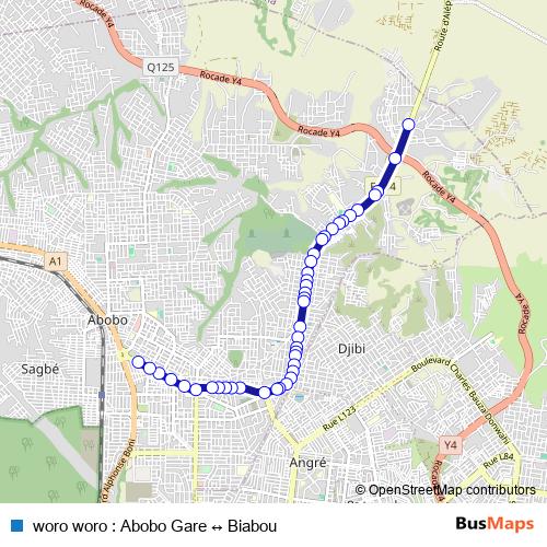 woro woro : Abobo Gare ↔ Biabou bus Line Map