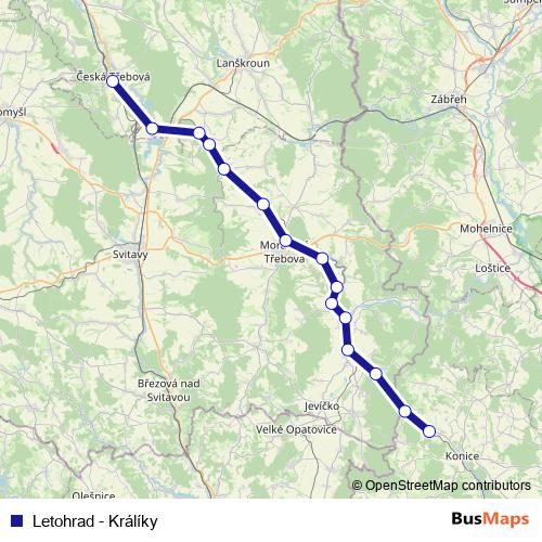Letohrad - Králíky rail Line Map