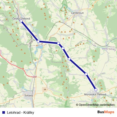 Letohrad - Králíky rail Line Map