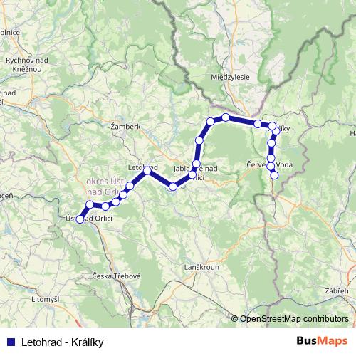 Letohrad - Králíky rail Line Map